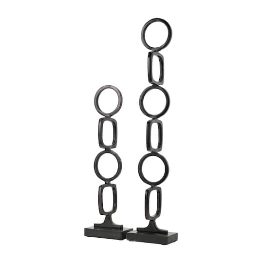 Aluminum Abstract Stacked Geometric Rings Sculpture with Marble Base Set